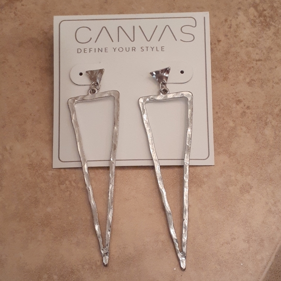 Silver Triangle Statement Earrings - Picture 1 of 3